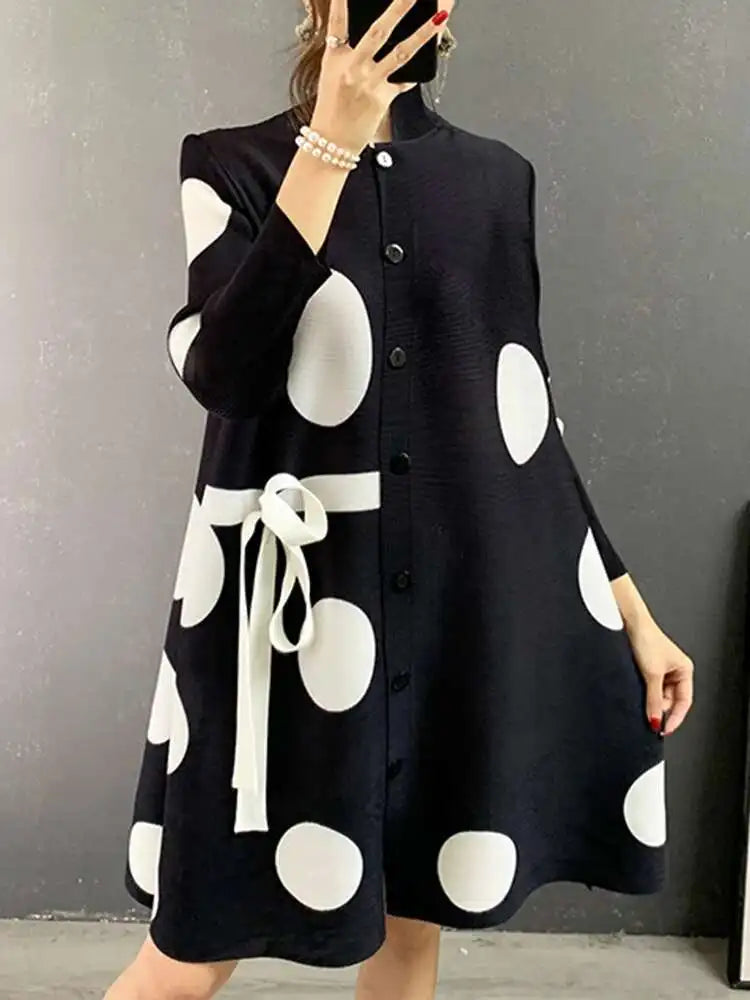 Women’s Polka Dot Shirt Dress | Oversized A-Line Button Front Contemporary Art Dress