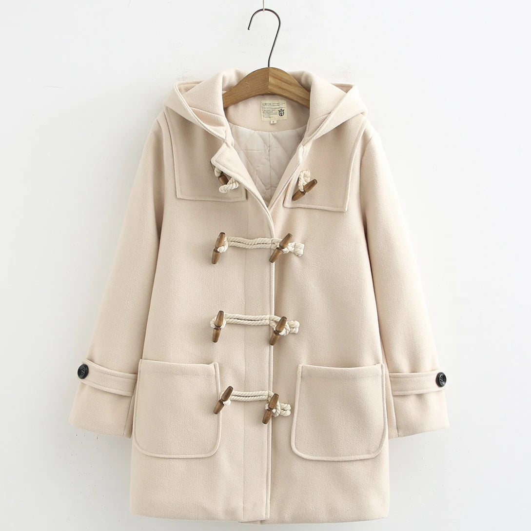 Women’s Duffle Coat | Classic Hooded Toggle Wool Blend Winter Jacket