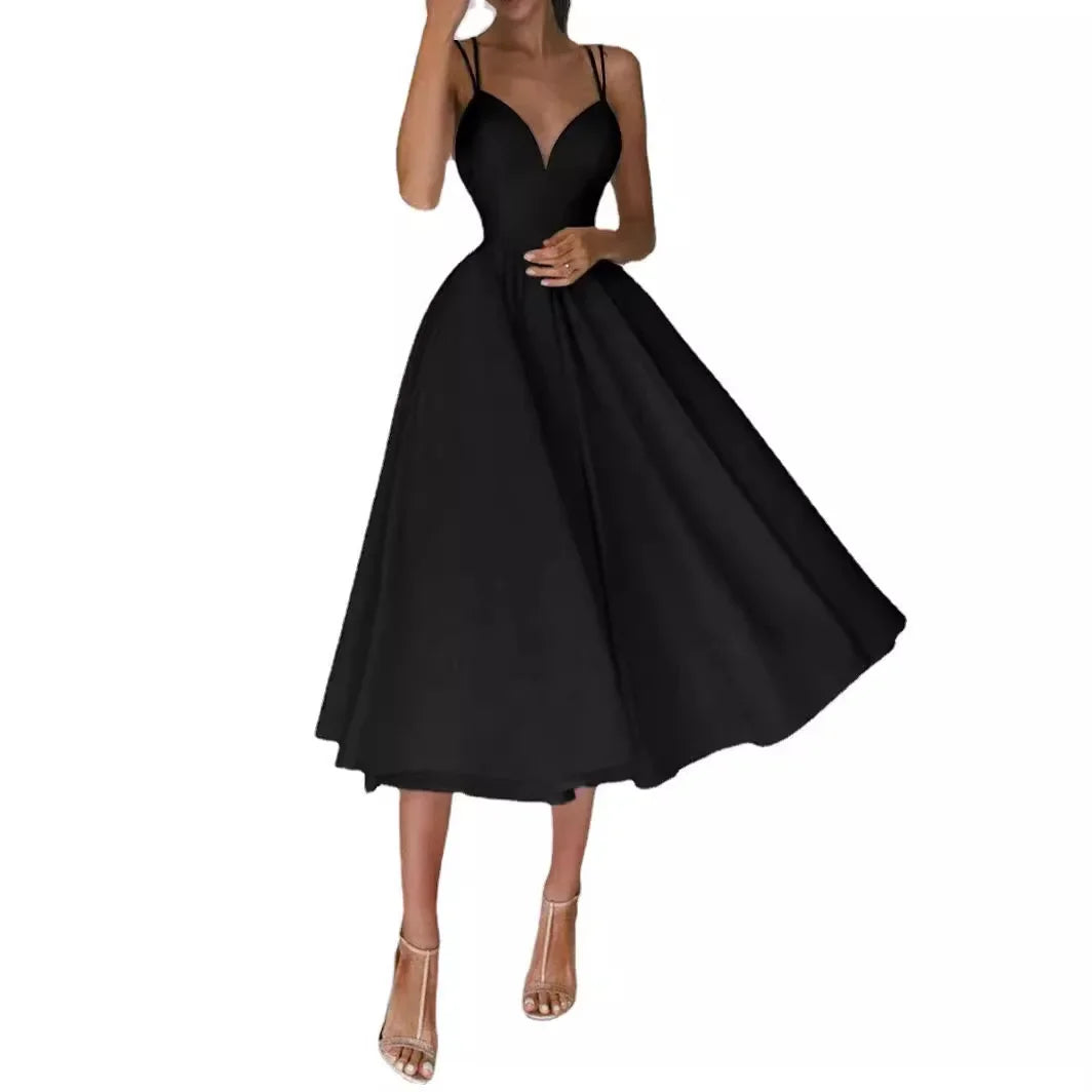 A Line Midi Dress Women | Spaghetti Strap Sweetheart Party Dress