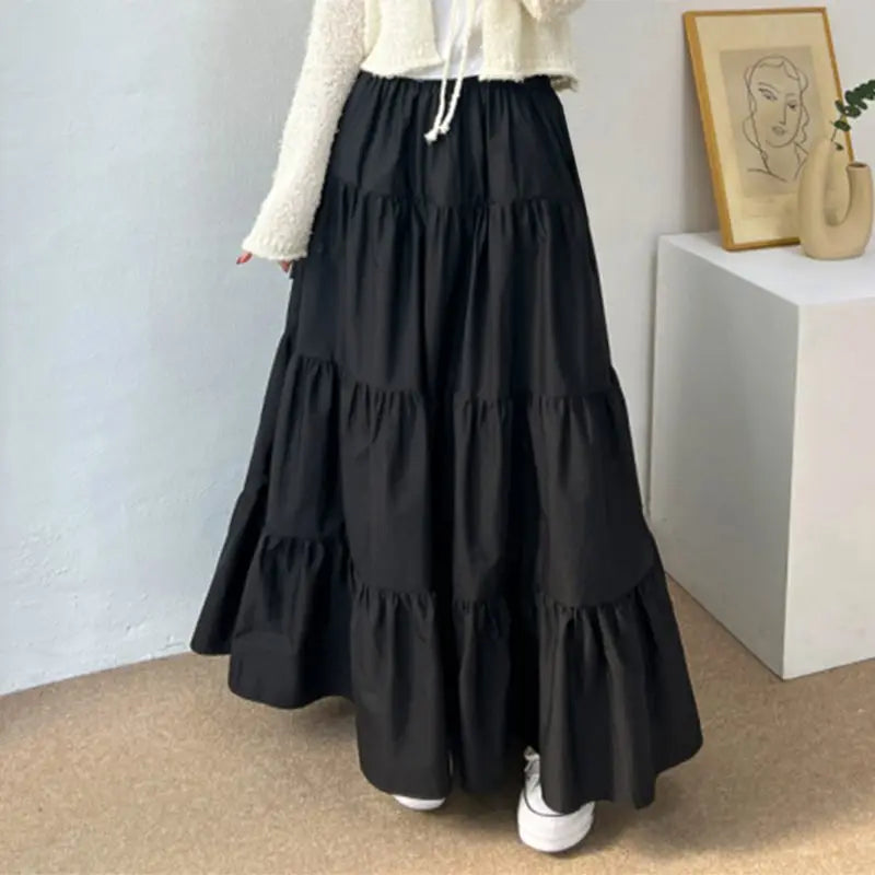 Women High Waist Tiered Maxi Skirt Flowy Boho A Line Long Skirt
