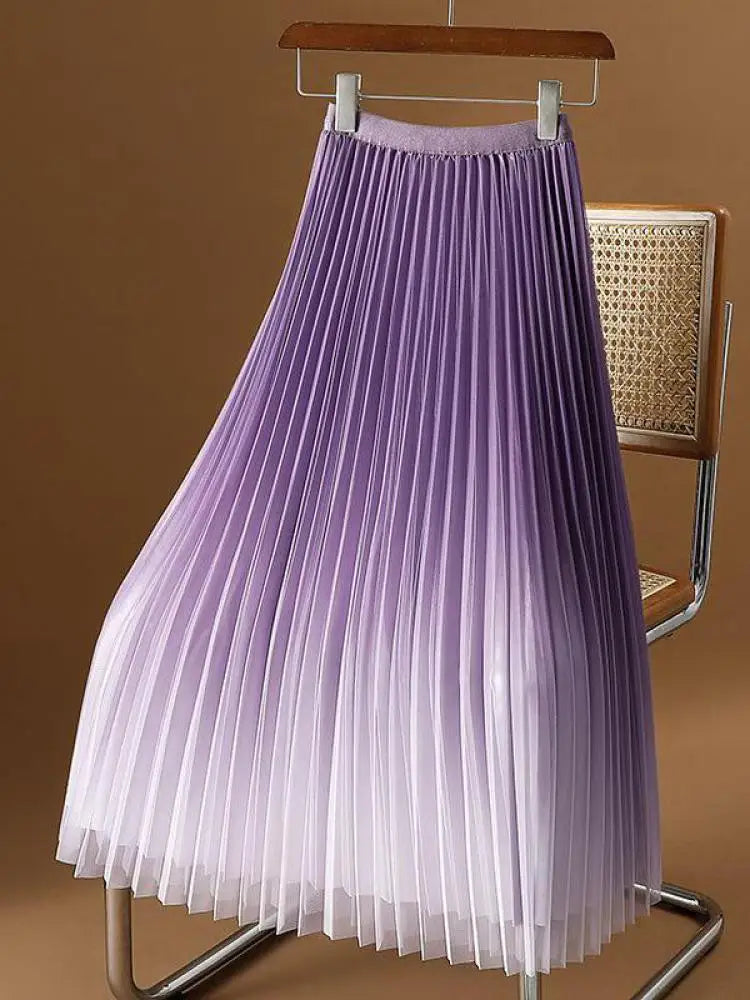Women Pleated Maxi Skirt High Waist Elegant A Line Long Skirt