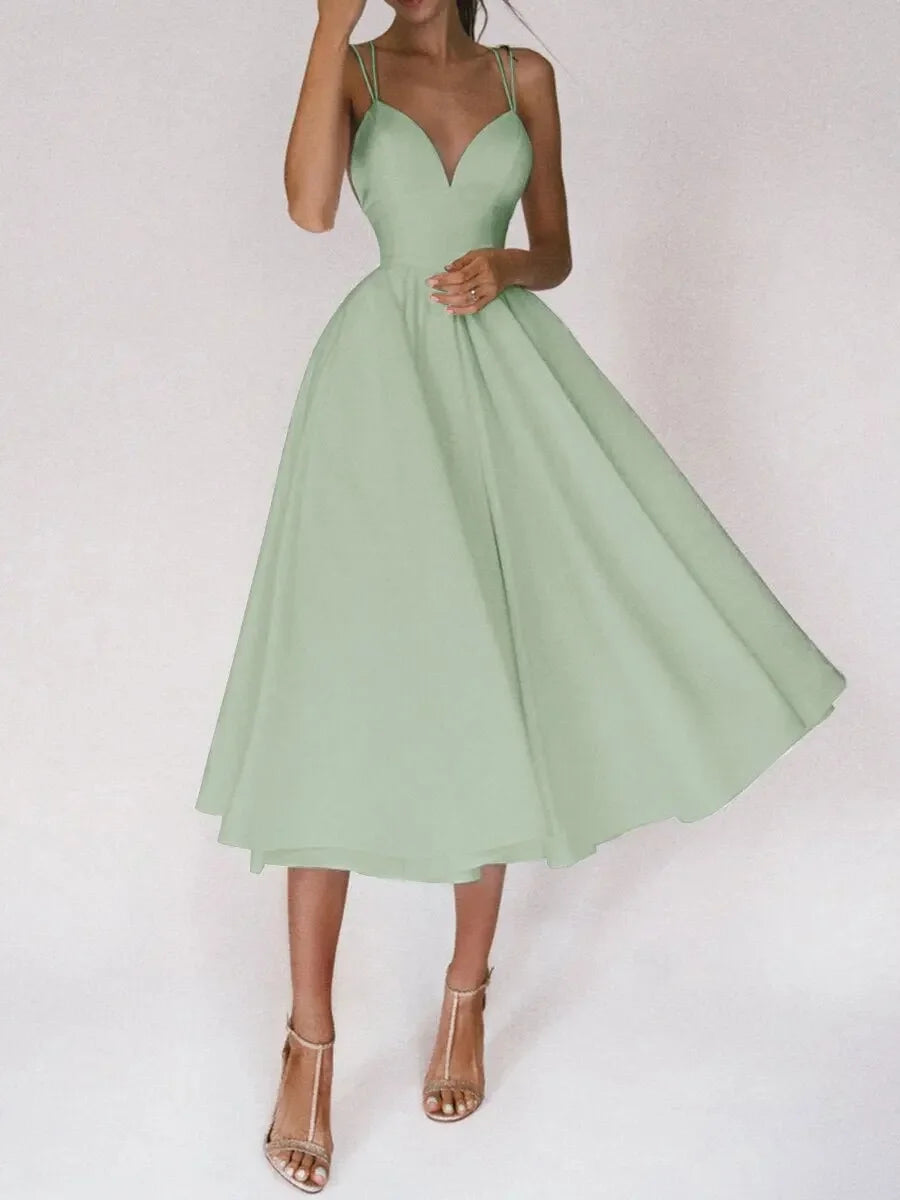A Line Midi Dress Women | Spaghetti Strap Sweetheart Party Dress