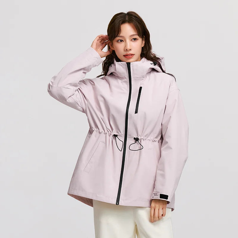 Women’s Lightweight Hooded Windbreaker Jacket | Adjustable Waist Waterproof Outdoor Coat