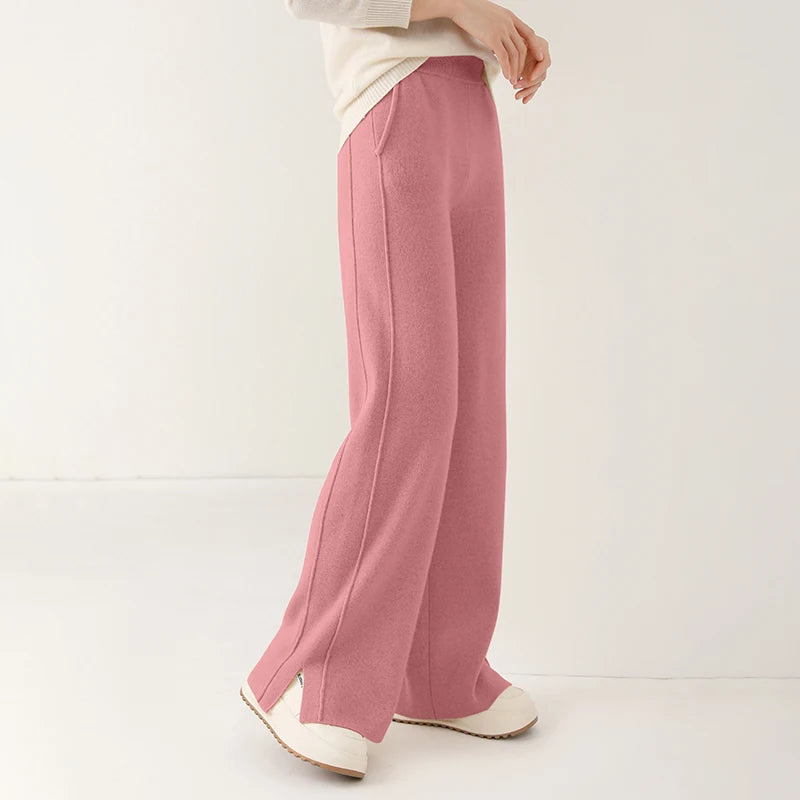 Women Straight Fit Knit Lounge Pants High Waist Minimalist Casual Trousers