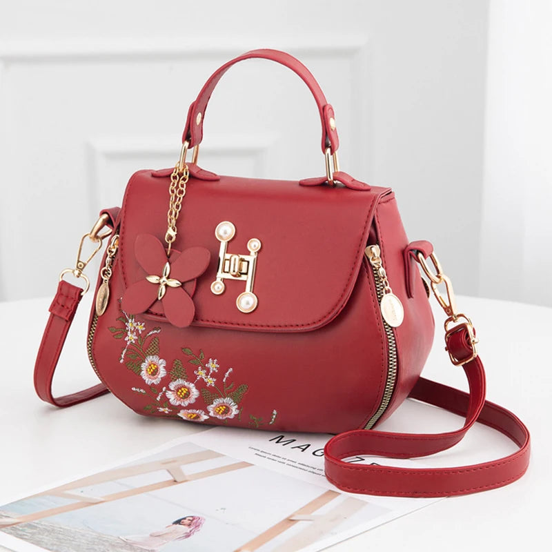 Floral Crossbody Handbag for Women | Elegant Top Handle Shoulder Bag | Cute Embroidered Purse | Fashion Everyday Satchel