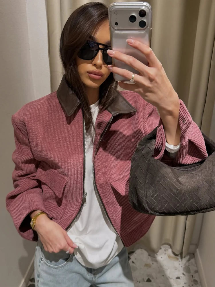 Women’s Vintage Corduroy Jacket | Casual Zip-Up Oversized Bomber Coat