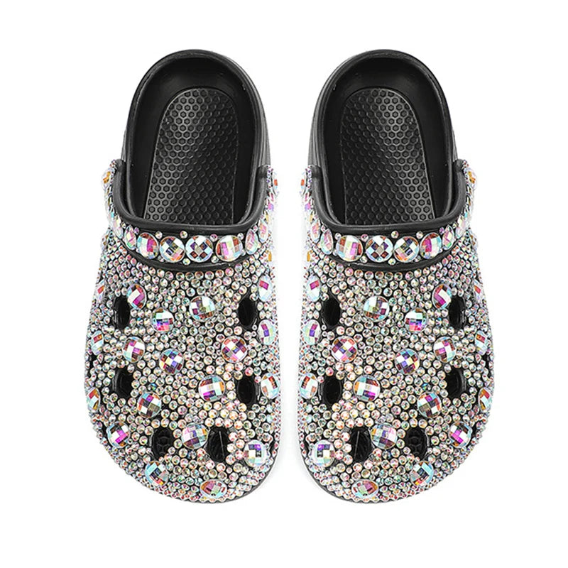 Women’s Rhinestone Platform Clogs – Sparkly Slip-On Garden Shoes for Casual, Travel, Beach & Everyday Comfort