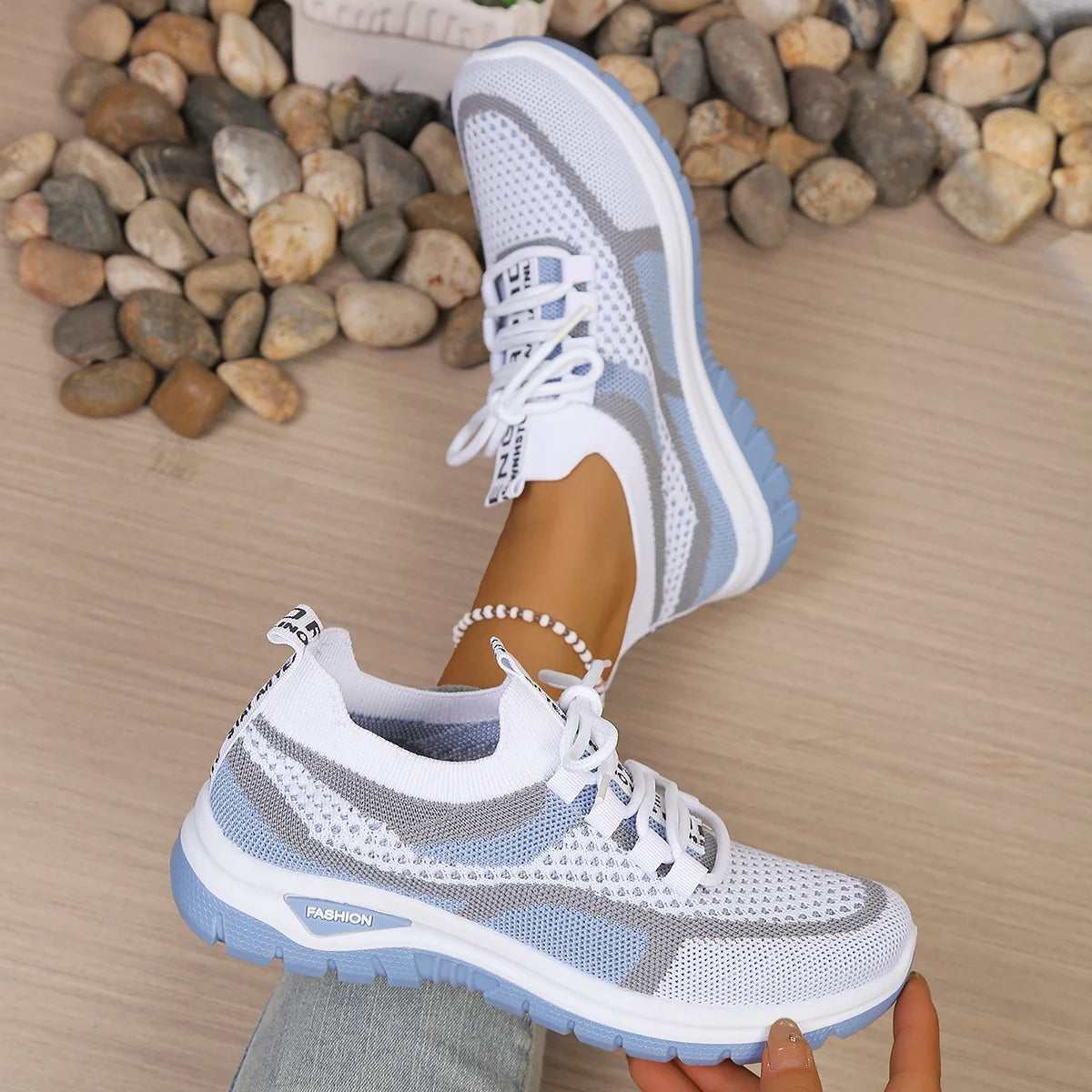 Women’s Breathable Knit Sneakers – Lightweight Lace-Up Walking Shoes for Running, Travel & Everyday Wear