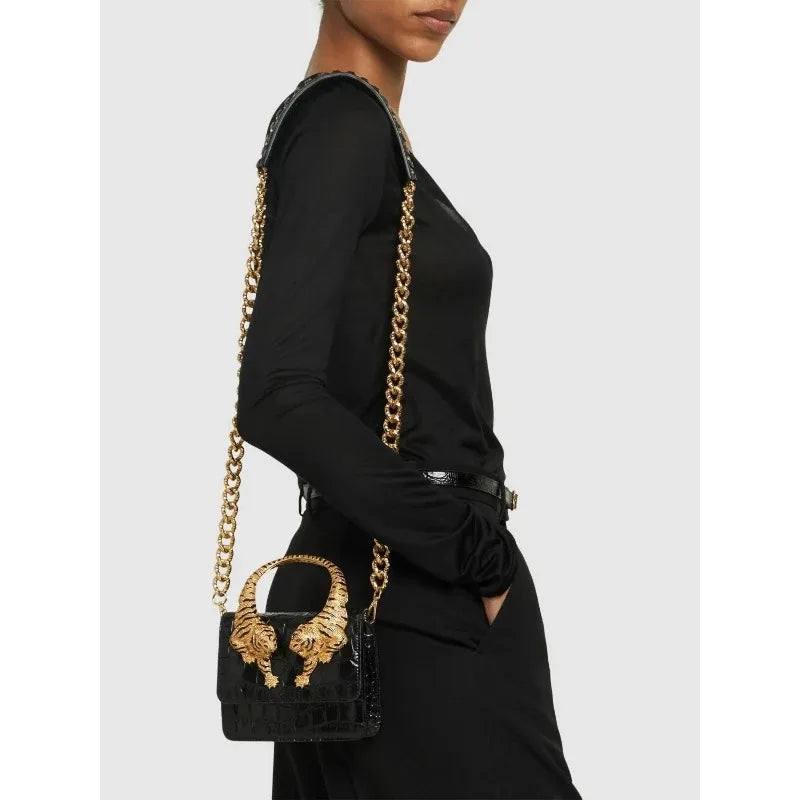 Luxury Tiger Handle Top Handle Bag for Women | Crocodile Embossed Crossbody Handbag | Designer Inspired Evening Shoulder Purse