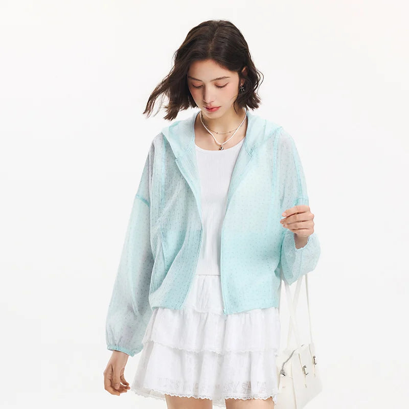 Women’s Mint Green Lightweight Hooded Jacket | UV Protection Zip-Up Windbreaker for Hiking, Travel, Running & Summer Outdoor Wear