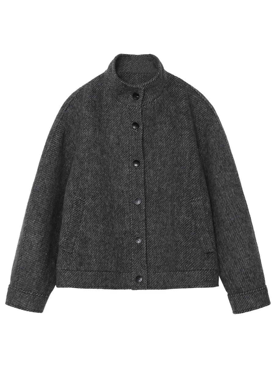 Women’s Minimalist Grey Wool Blend Jacket | Oversized Button Front Casual Coat