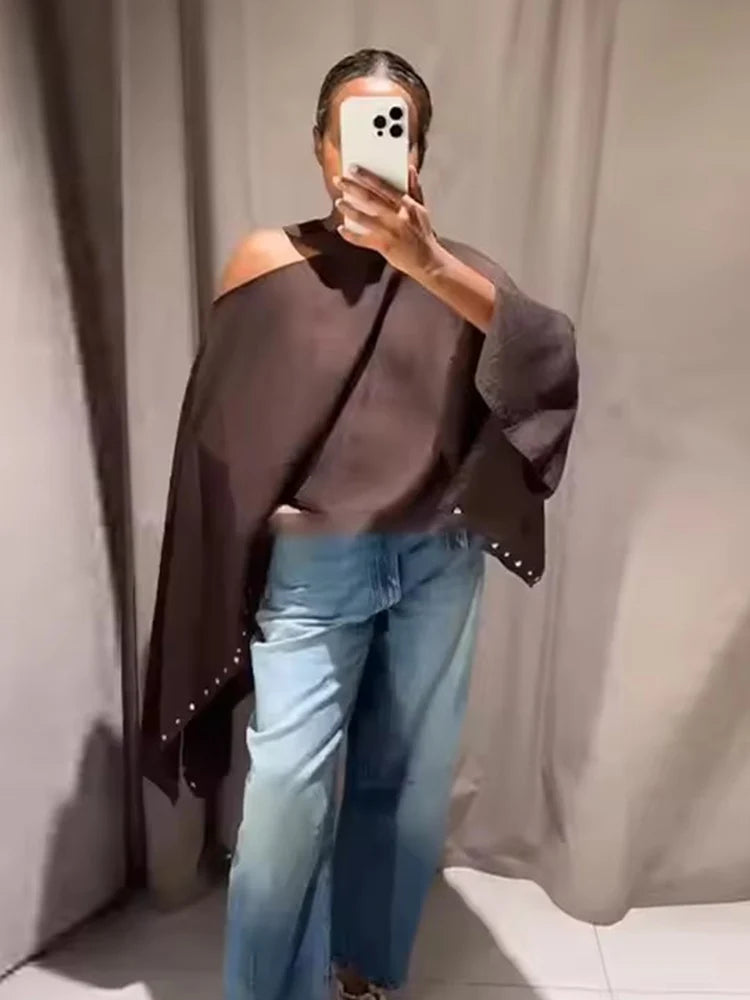 Women’s Oversized Cape Poncho Top | Minimalist Asymmetrical Wrap Blouse