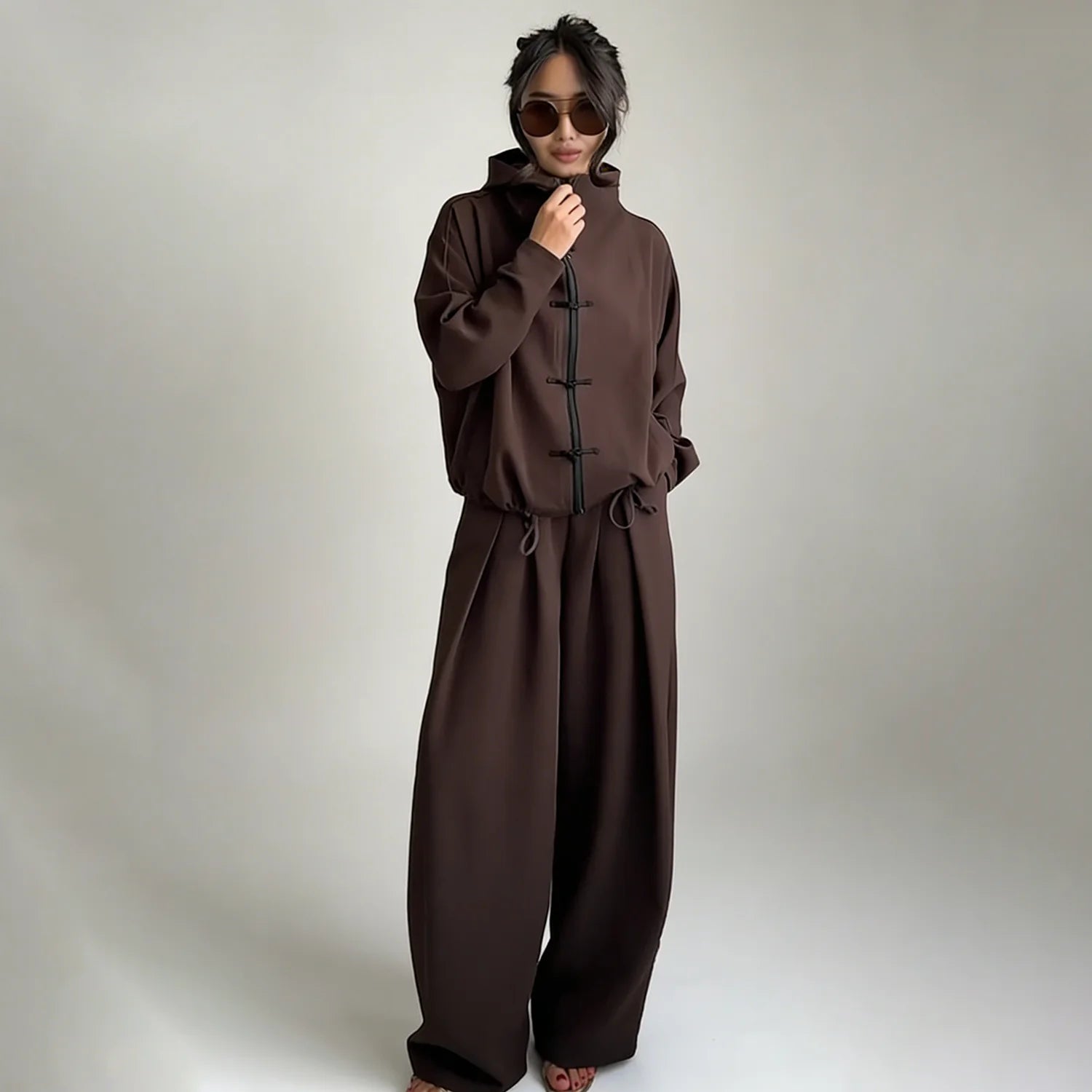Women's Oversized High Neck Top & Wide Leg Trousers Co-Ord Set | Minimalist Relaxed Two Piece Outfit