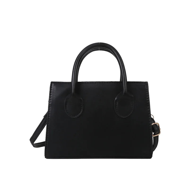 Black Mini Top Handle Handbag for Women | Structured Crossbody Satchel Purse | Elegant Leather Shoulder Bag