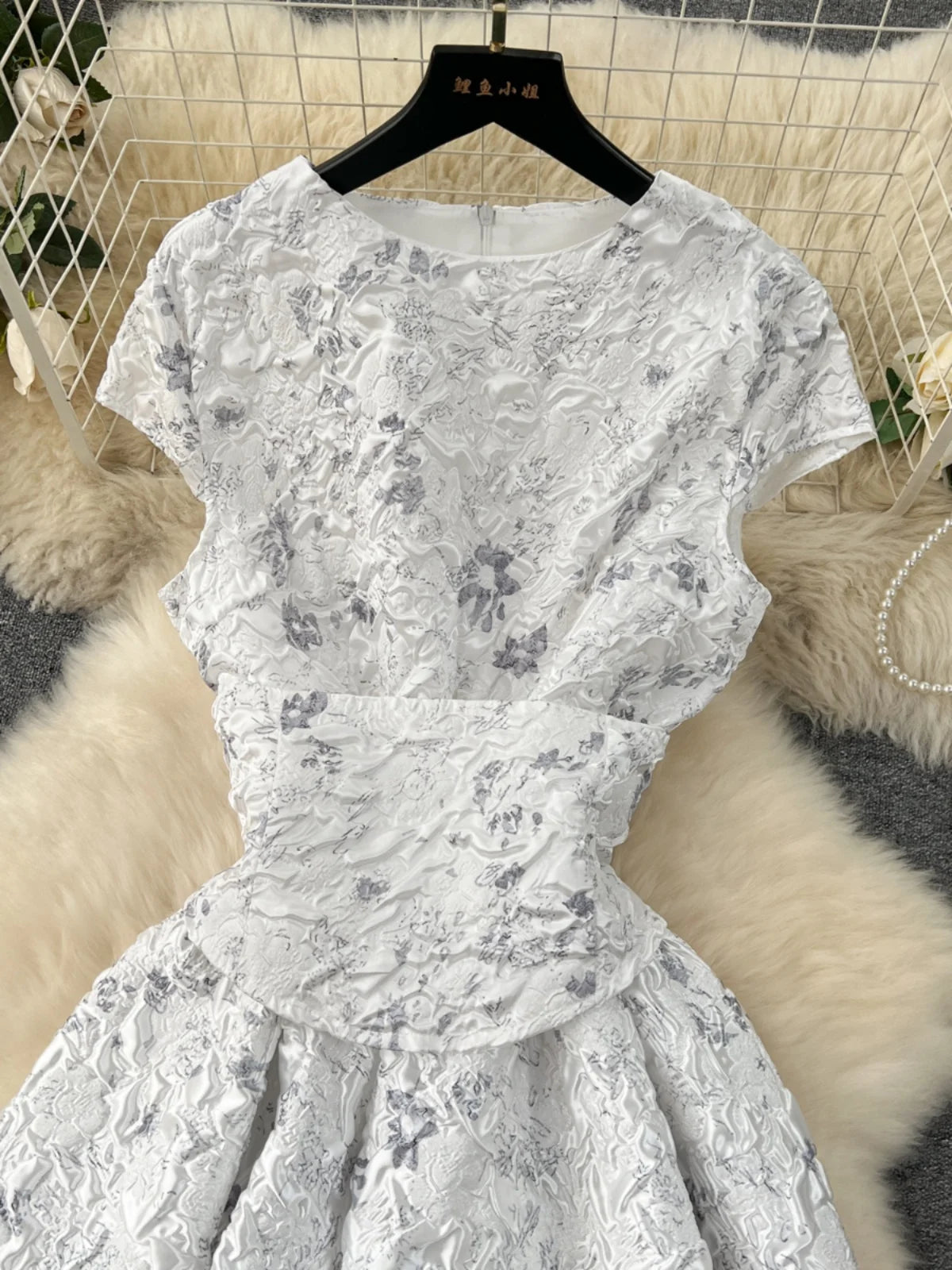 Women’s White Floral Jacquard Midi Dress | Elegant Vintage A-Line Party & Wedding Guest Dress