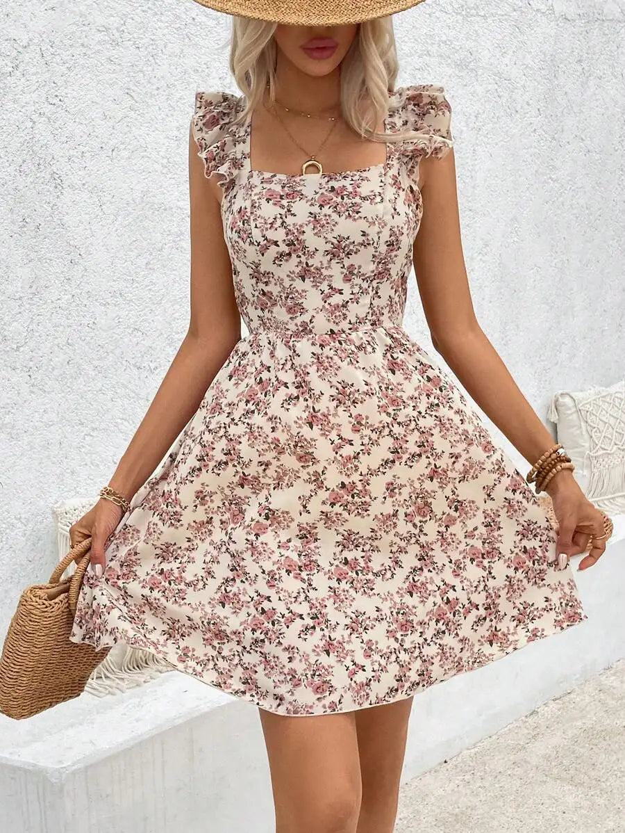 Floral Ruffle Sleeve Mini Dress | Cottagecore Summer Dress