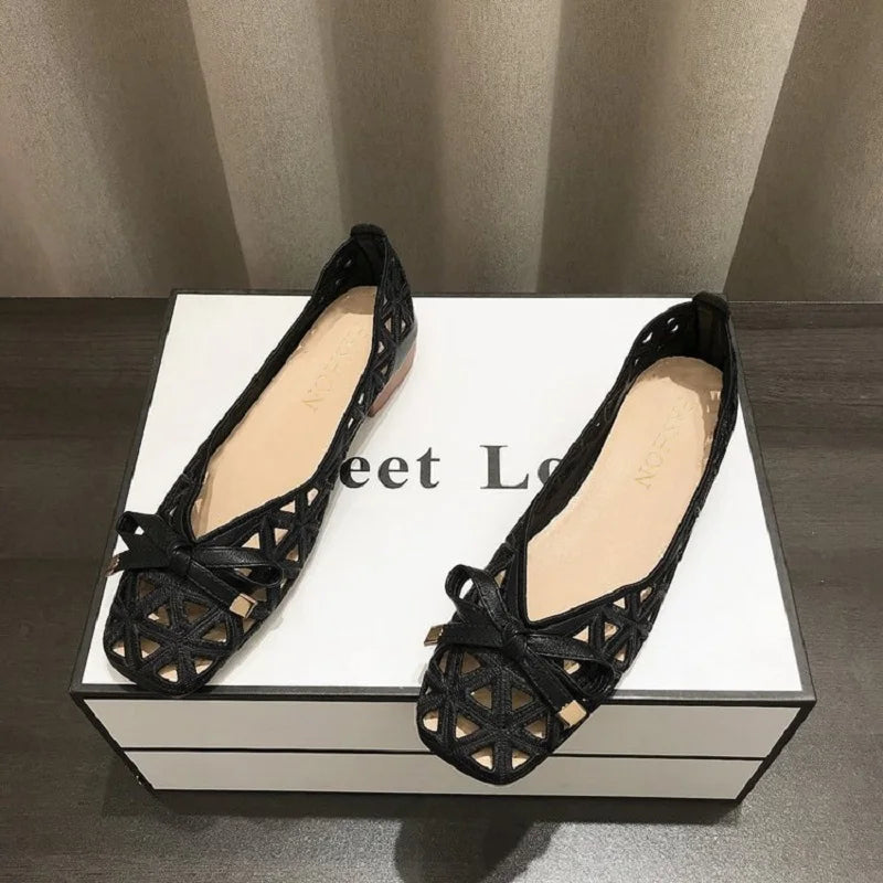 Women’s Cutout Ballet Flats – Breathable Bow Slip-On Shoes for Casual, Office & Everyday Wear