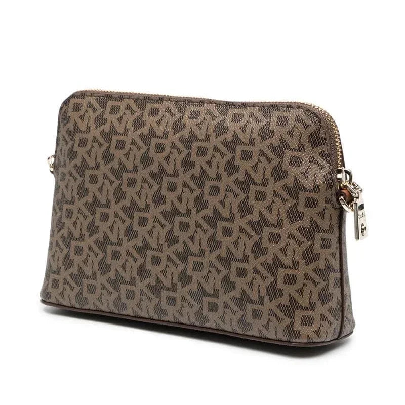 Beige Monogram Crossbody Bag for Women | Chain Strap Designer Style Shoulder Purse | Elegant Mini Messenger Handbag