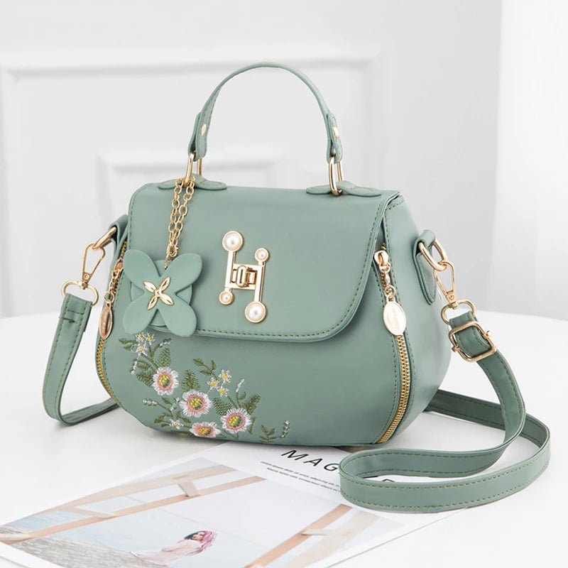 Floral Crossbody Handbag for Women | Elegant Top Handle Shoulder Bag | Cute Embroidered Purse | Fashion Everyday Satchel