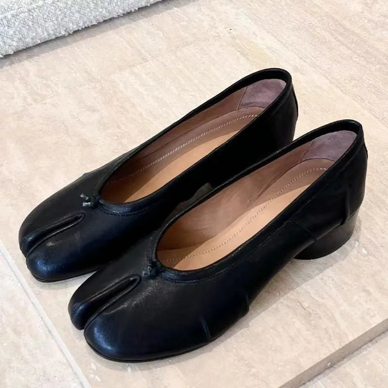 Women’s Split Toe Ballet Flats – Minimal Leather Style Slip-On Shoes for Casual & Everyday Wear