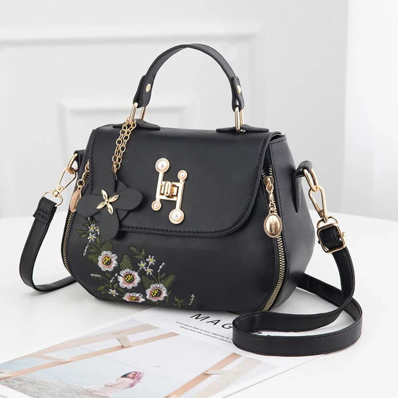 Floral Crossbody Handbag for Women | Elegant Top Handle Shoulder Bag | Cute Embroidered Purse | Fashion Everyday Satchel