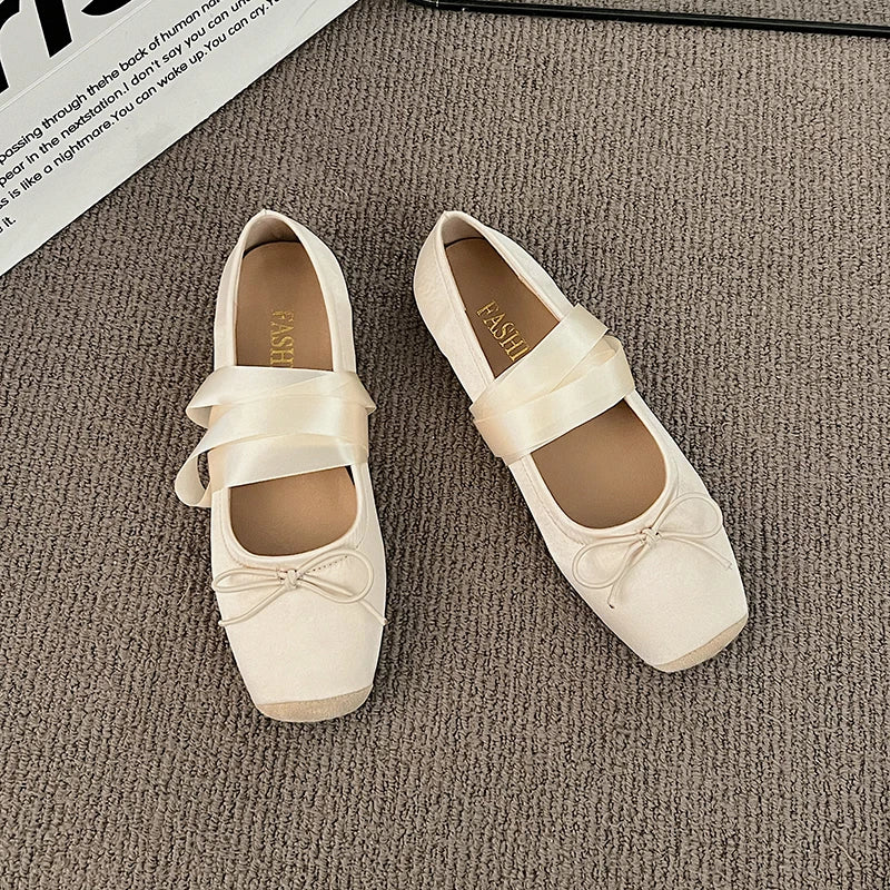 Women’s Ballet Wrap Flats – Square Toe Lace-Up Shoes for Casual, Dance-Inspired & Everyday Wear
