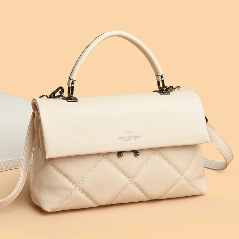 Quilted Top Handle Handbag for Women | Elegant Crossbody Satchel Purse | Luxury Shoulder Bag