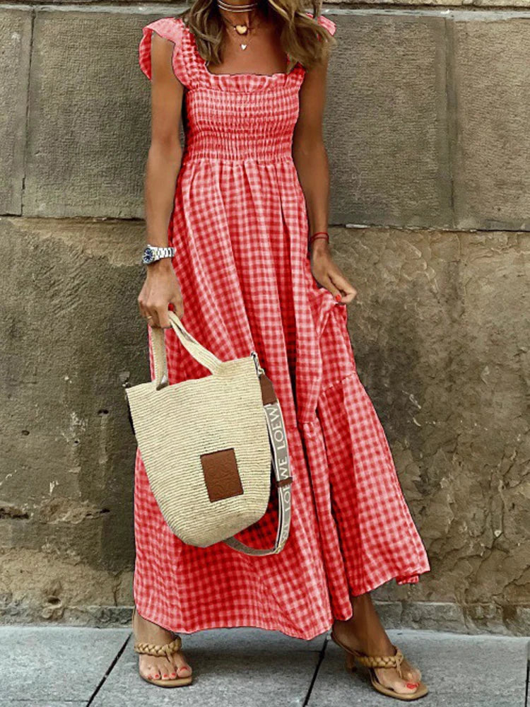Gingham Maxi Dress Women | Smocked Bodice A Line Casual Summer Dress