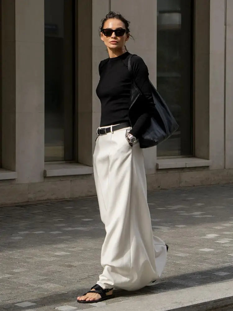 Women High Waist Wide Leg Palazzo Pants Elegant Straight Fit Formal Trousers