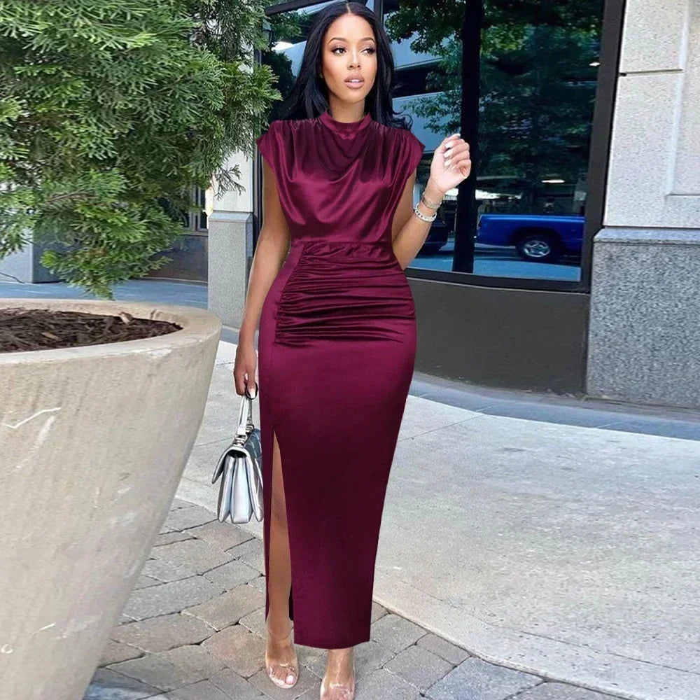 High Neck Bodycon Maxi Dress Women | Sleeveless High Split Evening Dress