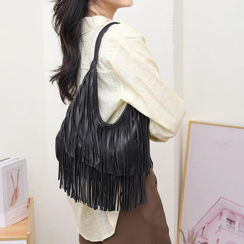 Boho Fringe Shoulder Bag for Women | Trendy Tassel Handbag | Fashion Hobo Purse | Stylish Everyday Statement Bag