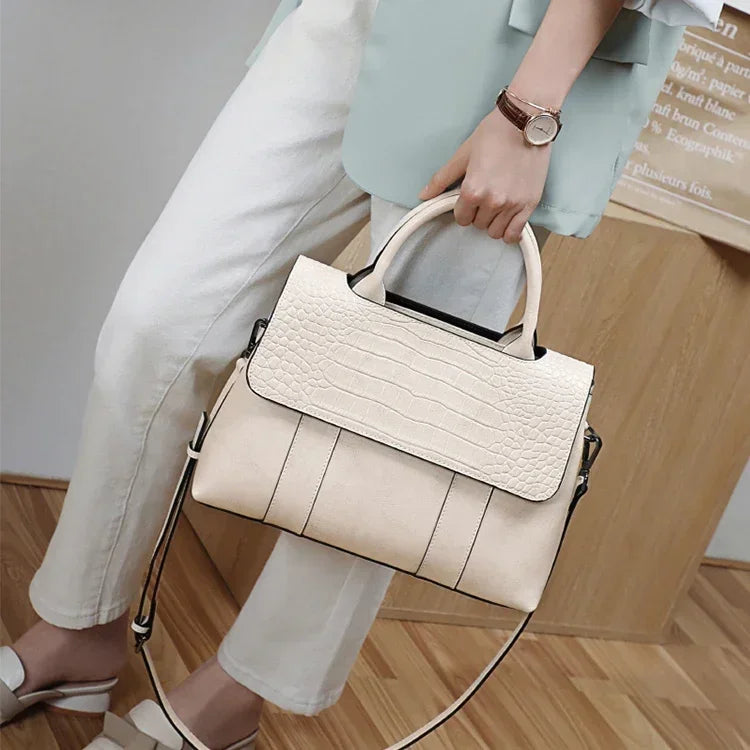 Designer Croc Texture Handbag for Women | Elegant Top Handle Shoulder Bag | Fashion Office Tote Purse | Luxury Crossbody Handbag