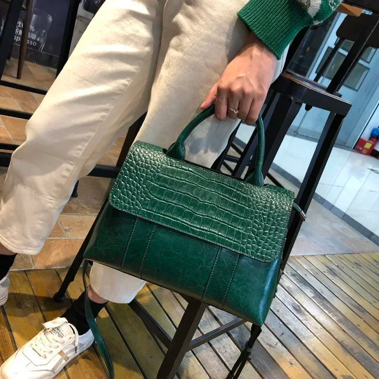 Designer Croc Texture Handbag for Women | Elegant Top Handle Shoulder Bag | Fashion Office Tote Purse | Luxury Crossbody Handbag