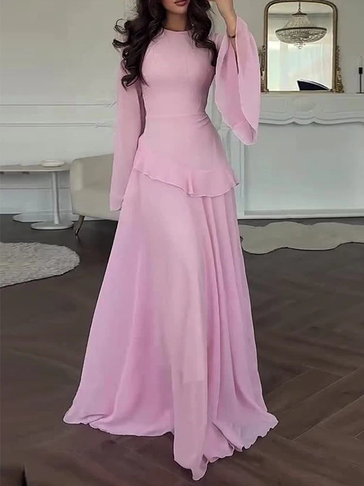 Long Sleeve Maxi Dress Women | Ruffle A Line Elegant Evening Dress