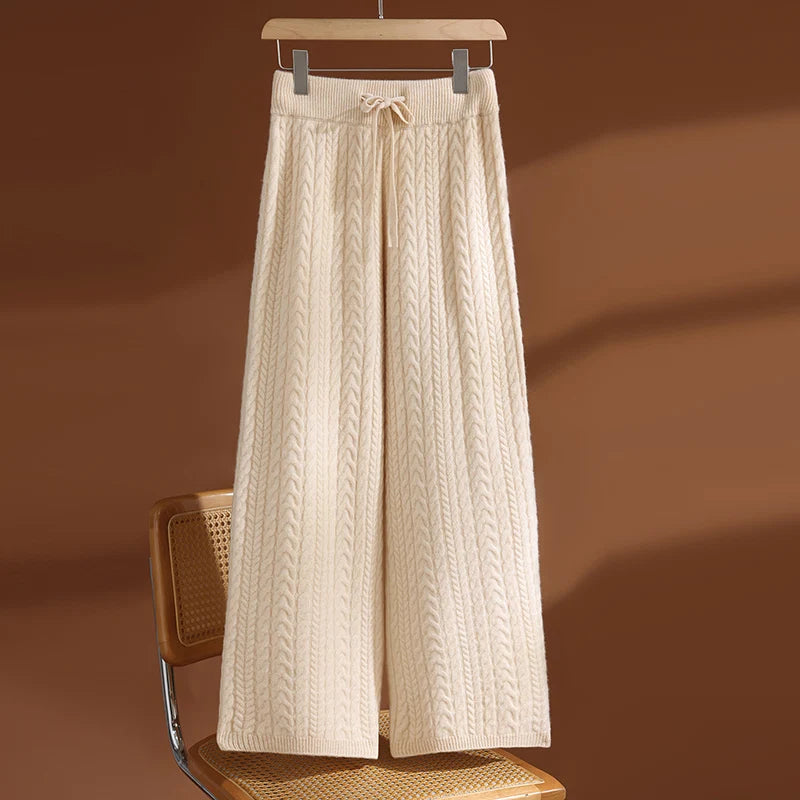Women Cable Knit Wide Leg Lounge Pants High Waist Winter Palazzo Trousers