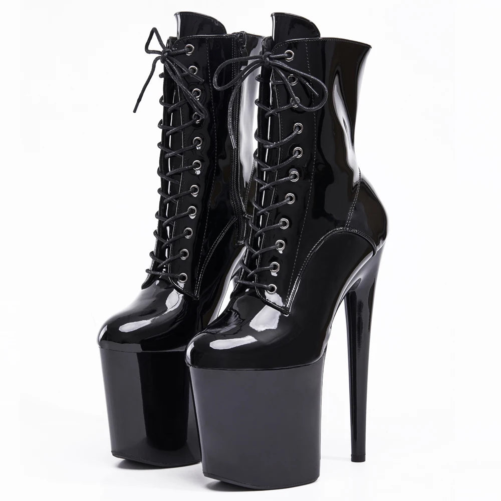 Women’s Extreme Platform Ankle Boots – Patent Lace-Up Stiletto Boots for Pole Dance, Clubwear & Goth Fashion