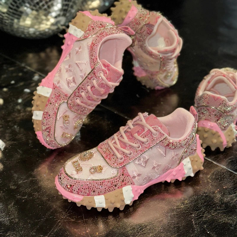 Women’s Rhinestone orthopaedic Platform Sneakers – Luxury Chunky Casual Shoes for Fashion, Travel & Streetwear