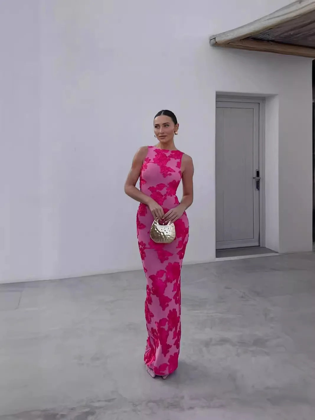 Floral Bodycon Midi Dress Women | Sleeveless Mesh Party Dress