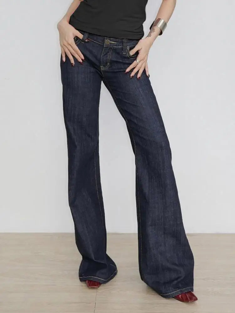 Women High Waist Flared Wide Leg Jeans Vintage Stretch Denim Pants