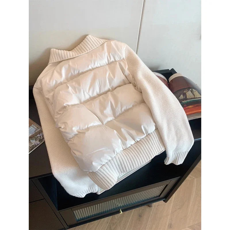 Women’s Faux Fur Knit Zip Cardigan | Luxe Cream Winter Sweater Jacket Coat
