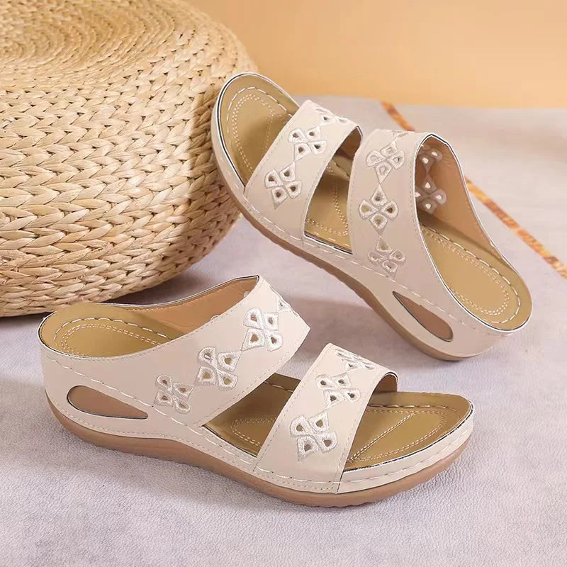 Women’s Comfort Wedge Sandals – Dual Strap Slip-On Slippers for Casual & Everyday Wear