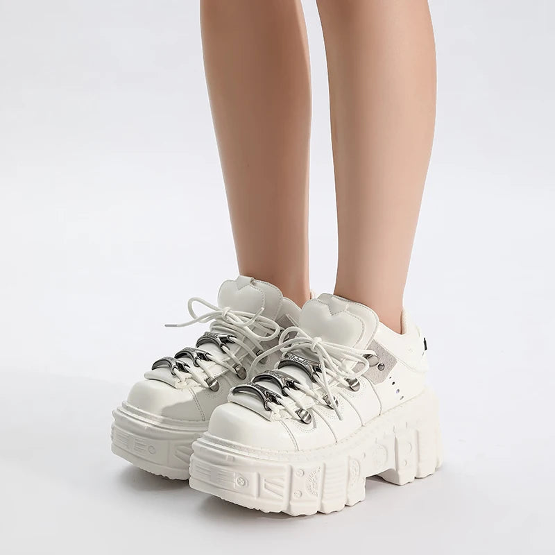 Women’s Platform Chunky Sneakers – Gothic Streetwear Lace-Up Casual Shoes for Y2K & Harajuku Fashion