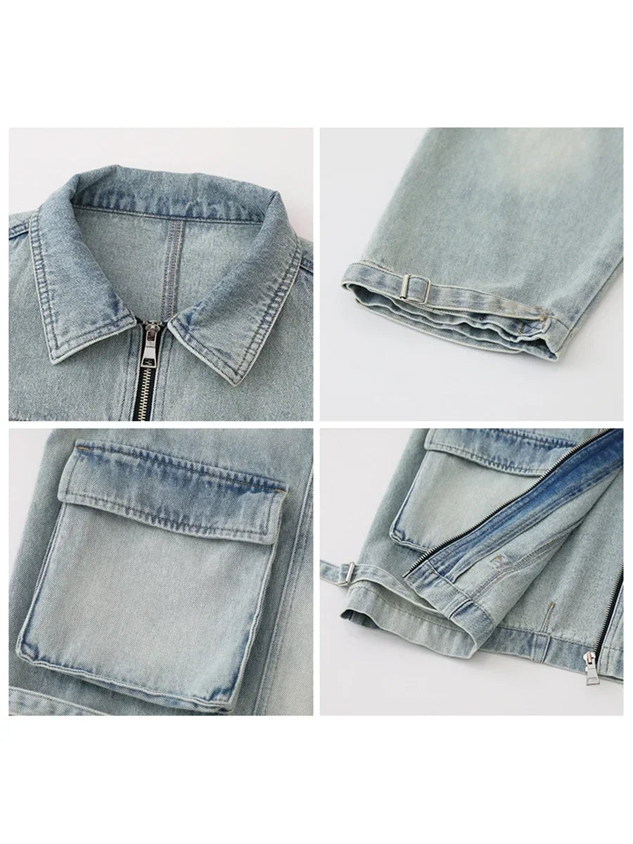 Women’s Oversized Washed Denim Jacket | Vintage Zip Up Casual Streetwear Jean Jacket