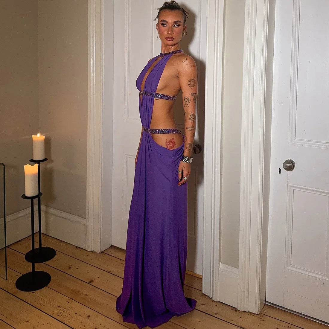 Women’s Cut Out Halter Maxi Dress | Elegant Backless Evening Gown for Resort & Vacation Wear