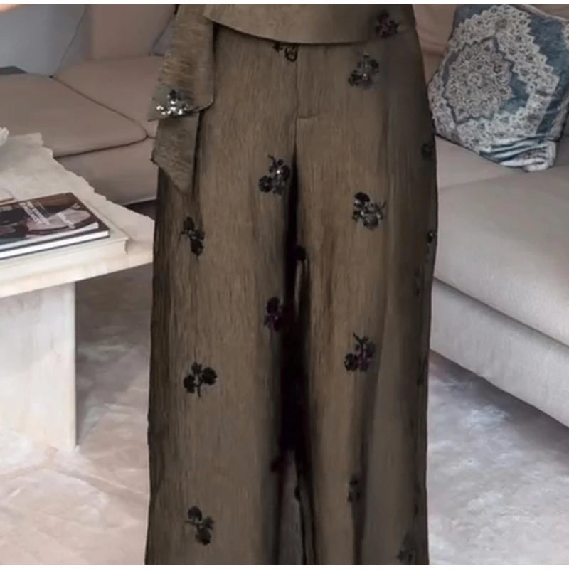 Women's Embellished Halter Waistcoat & Wide Leg Trousers Co-Ord Set | Elegant Occasion Two Piece Outfit