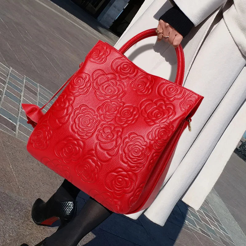 Floral Embossed Tote Bag for Women | Luxury Shoulder Handbag | Elegant Designer Shopper Purse | Large Capacity Everyday Tote