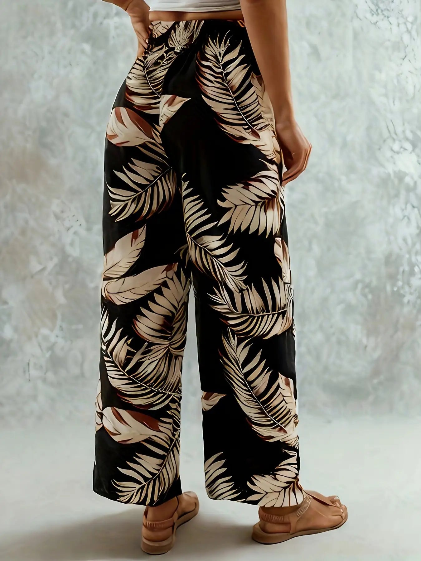 Women Tropical Print Wide Leg Palazzo Pants High Waist Vacation Trousers