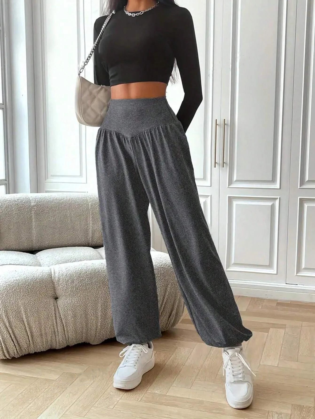 Women High Waist Baggy Sweatpants Relaxed Fit Lounge Jogger Pants