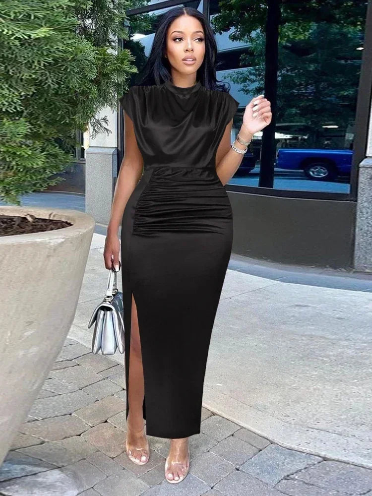 High Neck Bodycon Maxi Dress Women | Sleeveless High Split Evening Dress