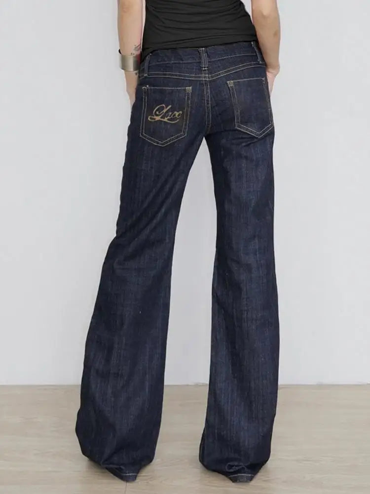 Women High Waist Flared Wide Leg Jeans Vintage Stretch Denim Pants